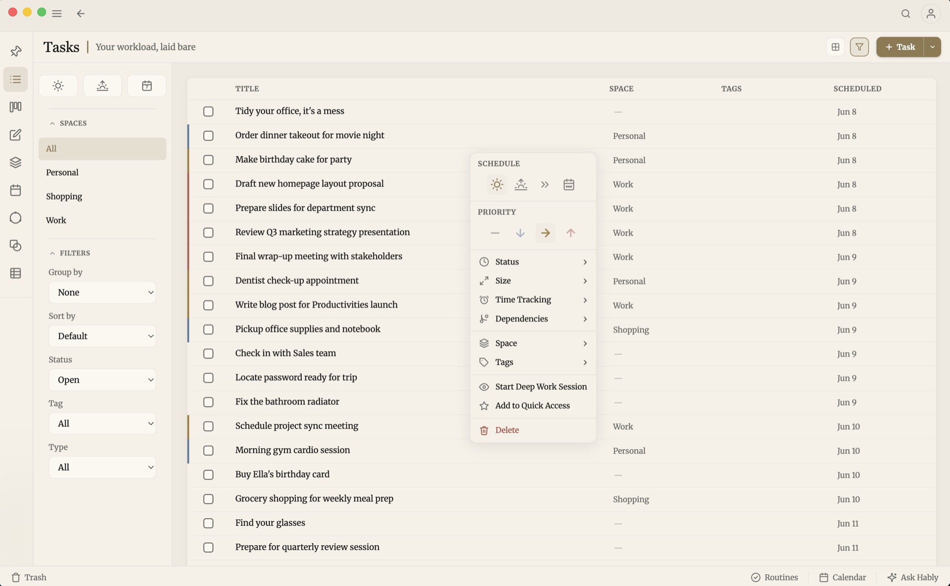 Productivities Tasks