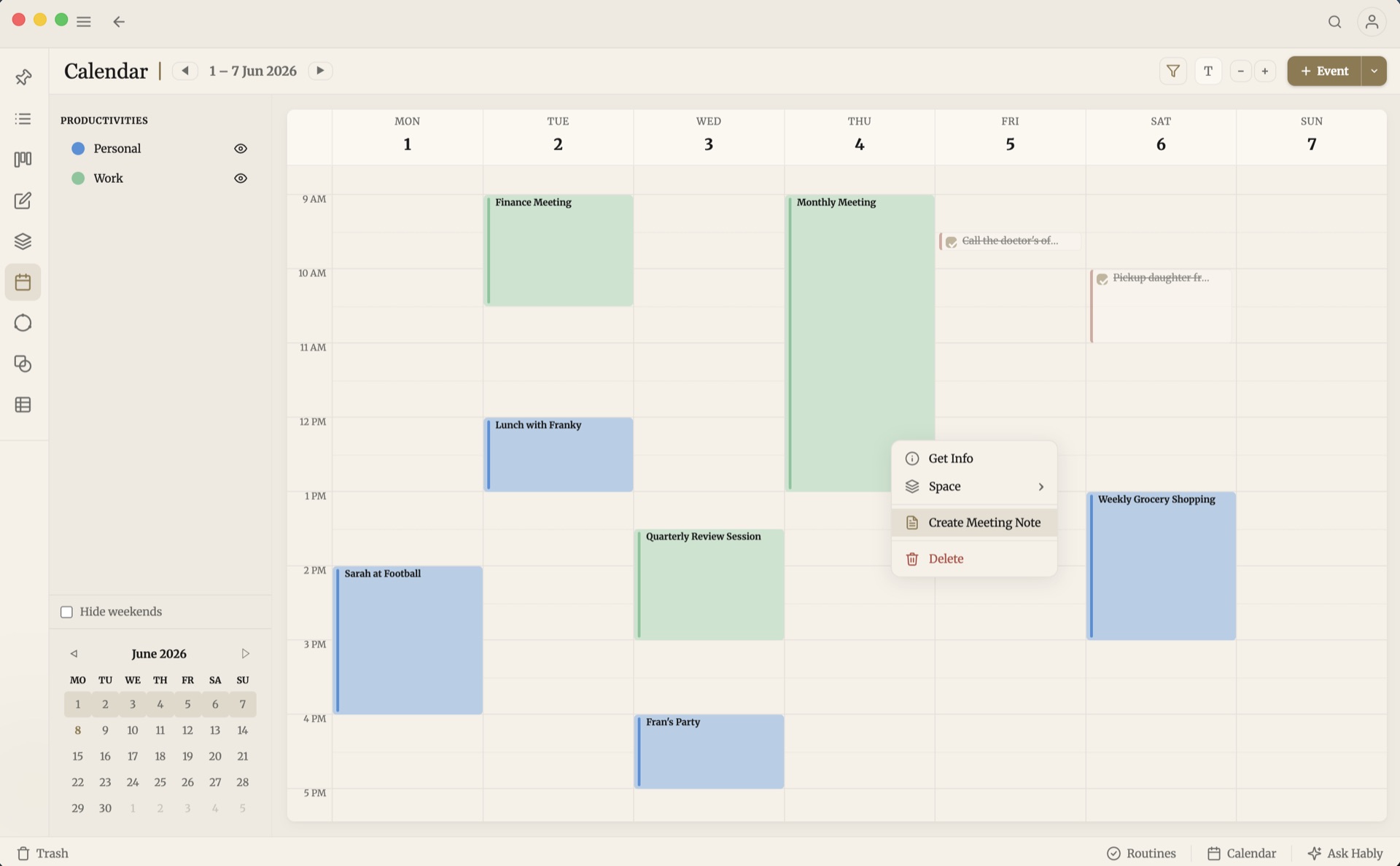 Productivities Calendar