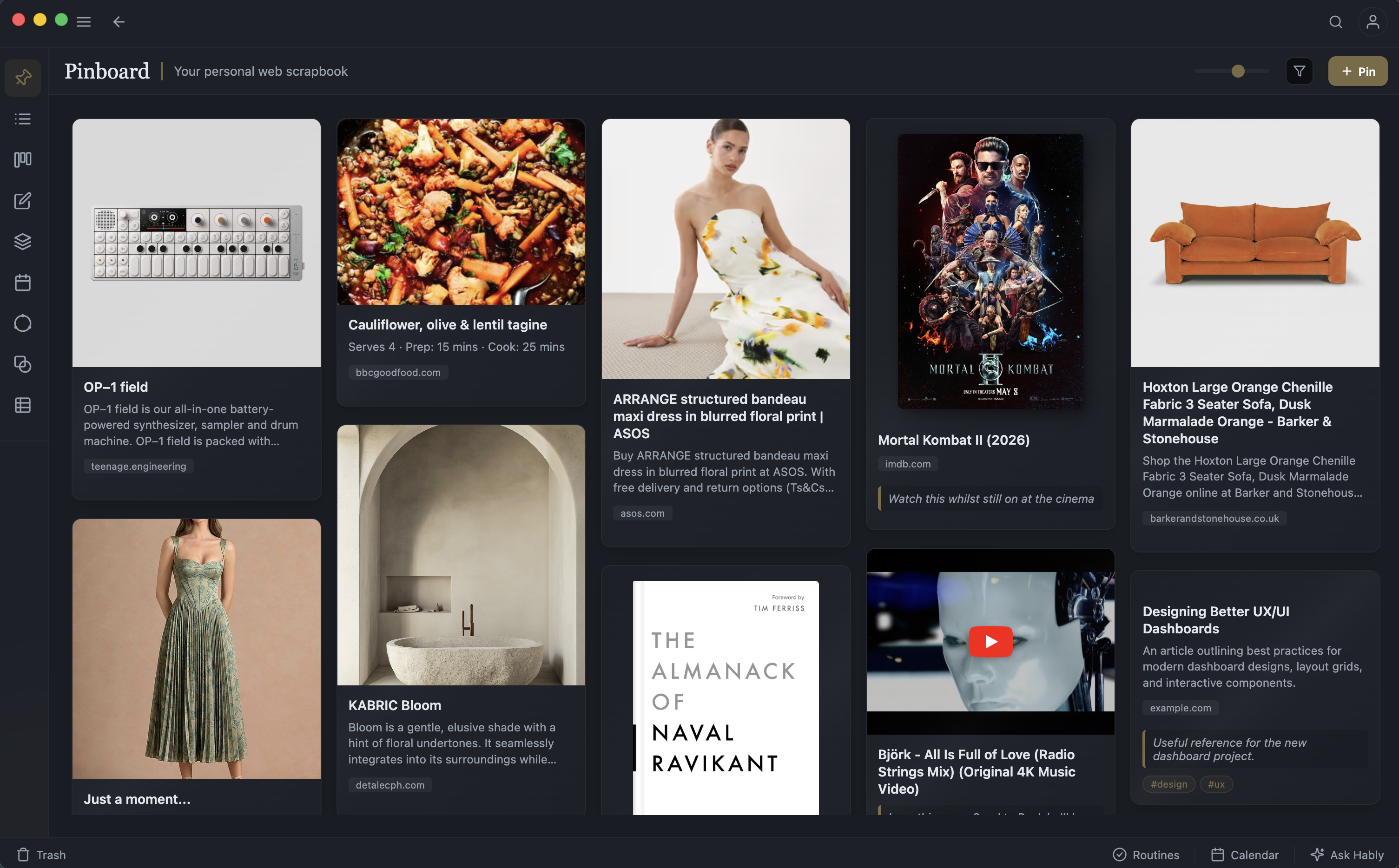 Productivities Pinboard (Dark)