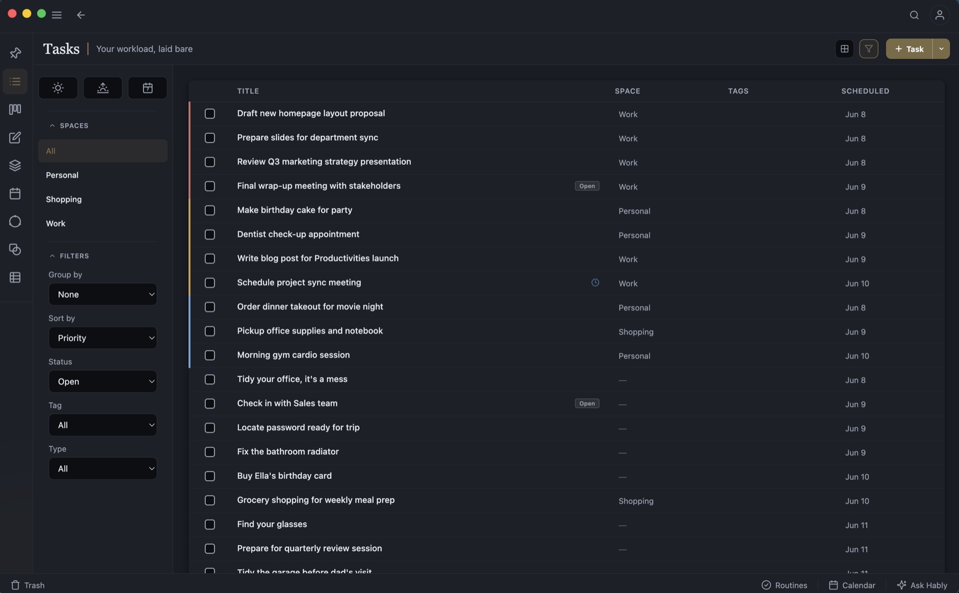Productivities Tasks (Dark)