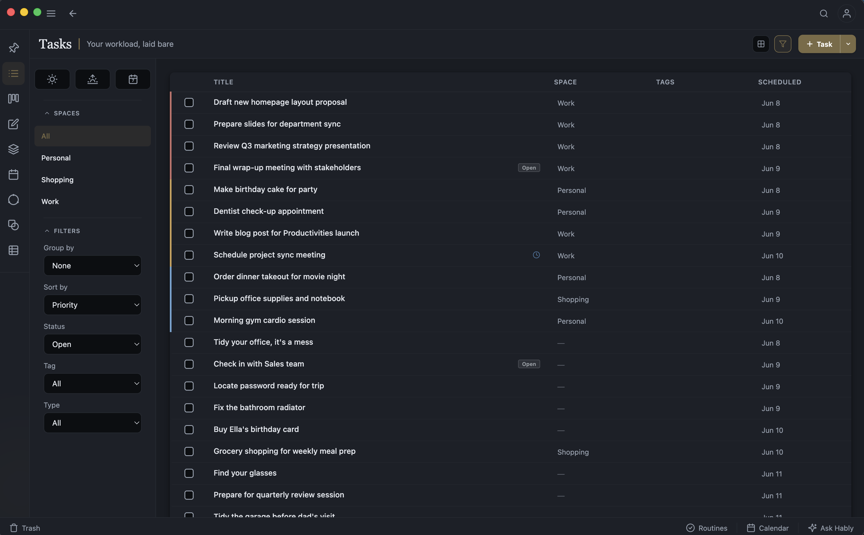 Productivities Tasks (Dark)